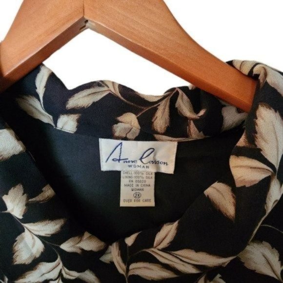 Anne Carson Black 100% Silk Floral Flower‎ Print Women's Plus Size 2X - Picture 5 of 12